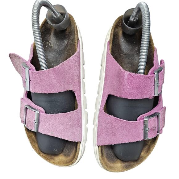Birkenstock Papillio Sandals Womens Pink Suede Arizona Platform Preppy Boho - Picture 5 of 8
